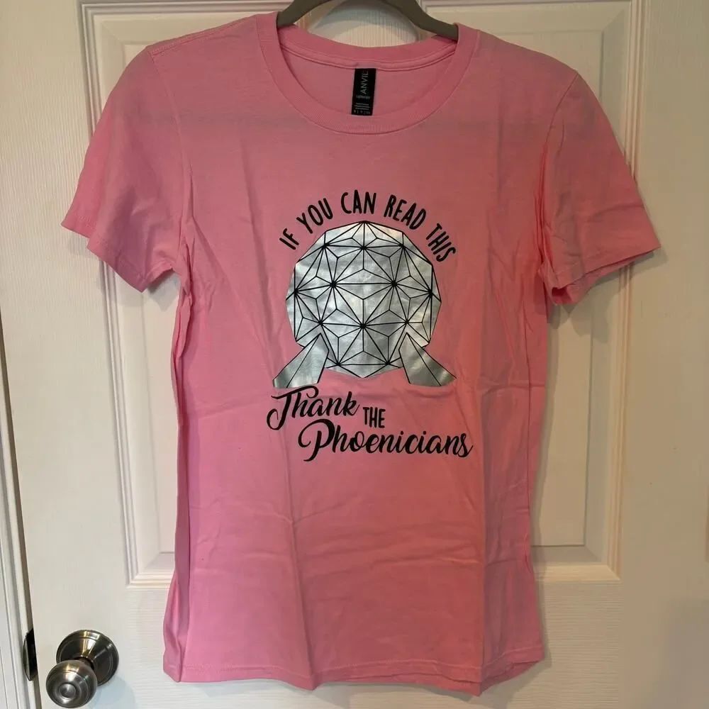EPCOT Thank the Phoenicians Spaceship Earth Tee Pink Small